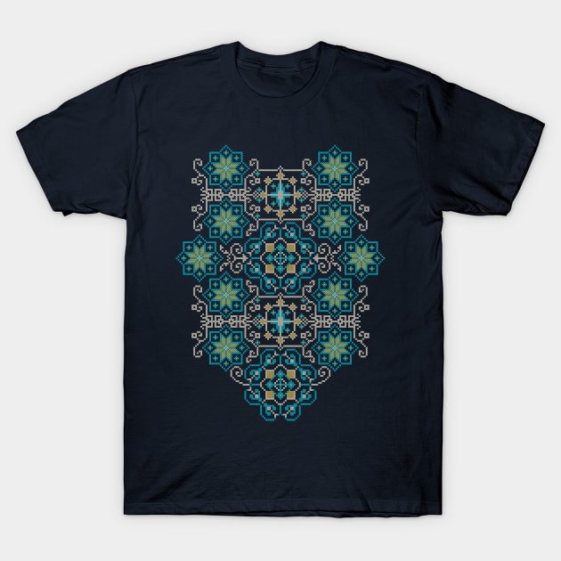 Palestinian Jordanian Traditional Tatreez Palestine Realistic Embroidery Pattern #13 blue T-Shirt by QualiTshirt